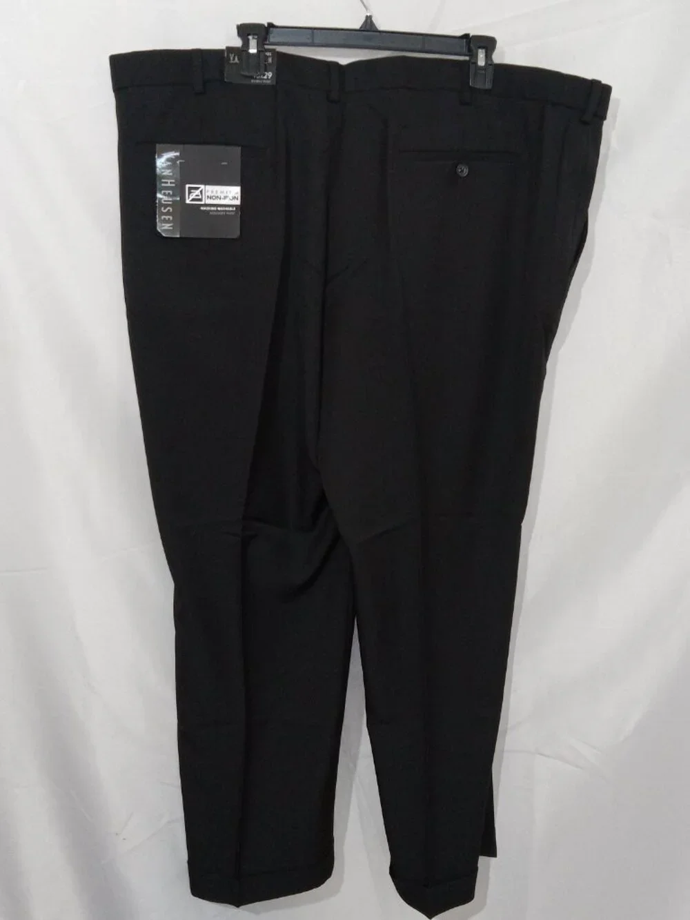 Van Heusen Dress Pants Mens 46x29 Black Premium Non Iron Extender Waist Pleated